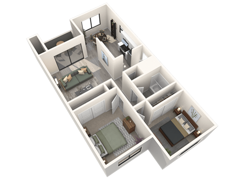 Floor plan for 2 beds, 1 bath, 824 sqft